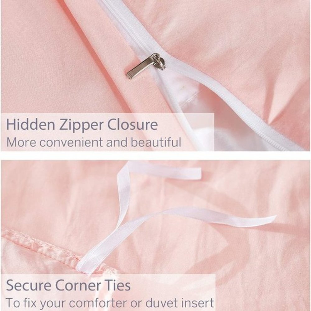 UO 3 Pieces Queen Peach Pom Pom Fringe Duvet Cover - Picture 5 of 8